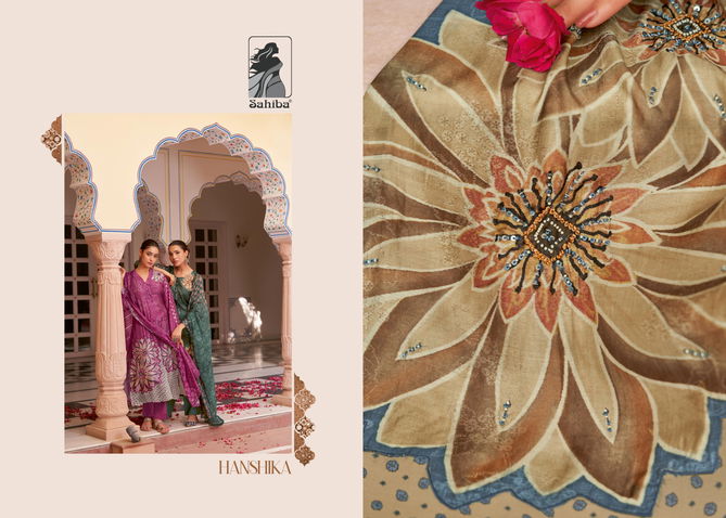 Hanshika By Sahiba Handwork Muslin Silk Printed Cotton Dress Material Orders In India